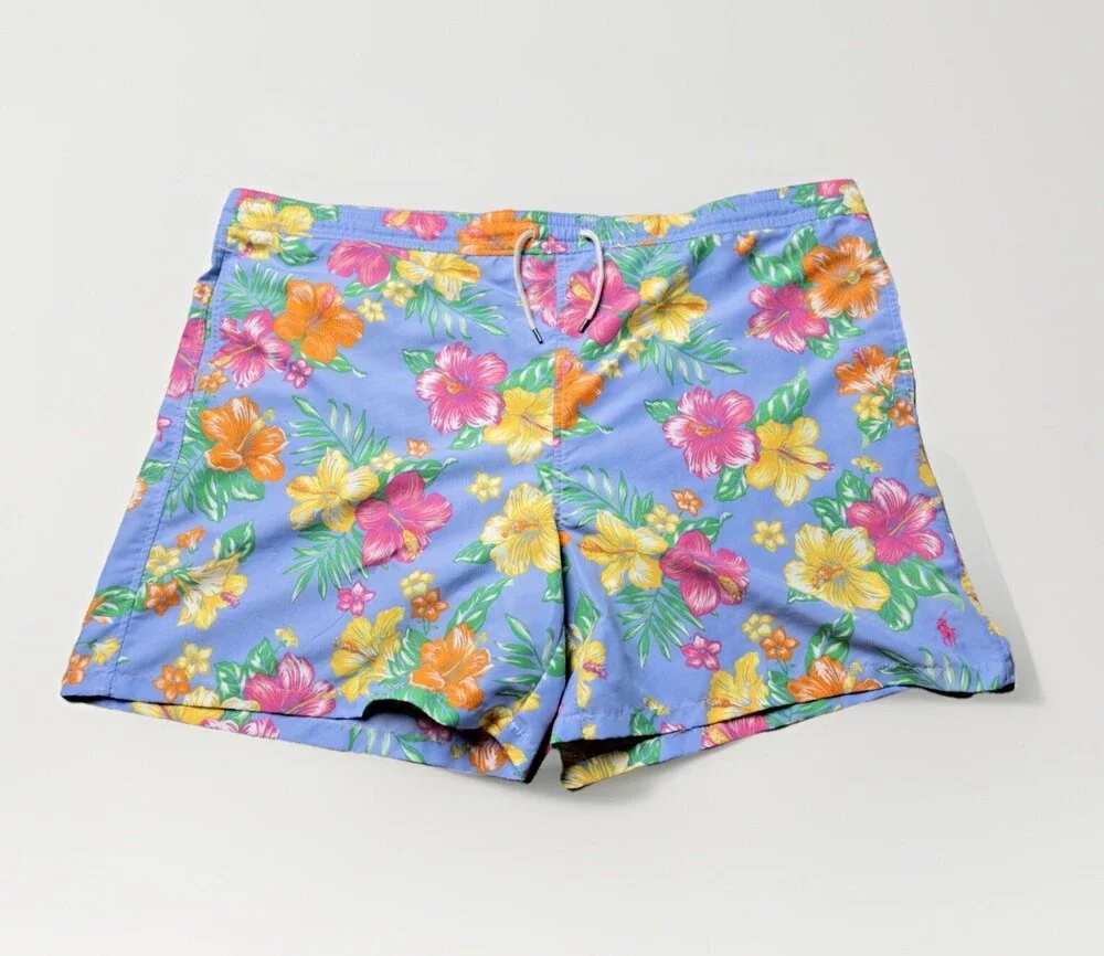 Polo Ralph Lauren Men Swim Shorts Trunks 3XB Blue Floral Hawaiian Tropical 50